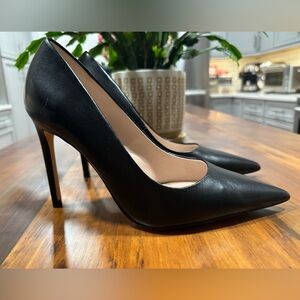 ZARA Basic BADDIE Pointed Toe Black Leather Stiletto Heels US 8 / 39